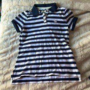 abercrombie kids blue and white stripped polo